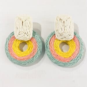 Multicolored Raffia Circle Drop Earrings